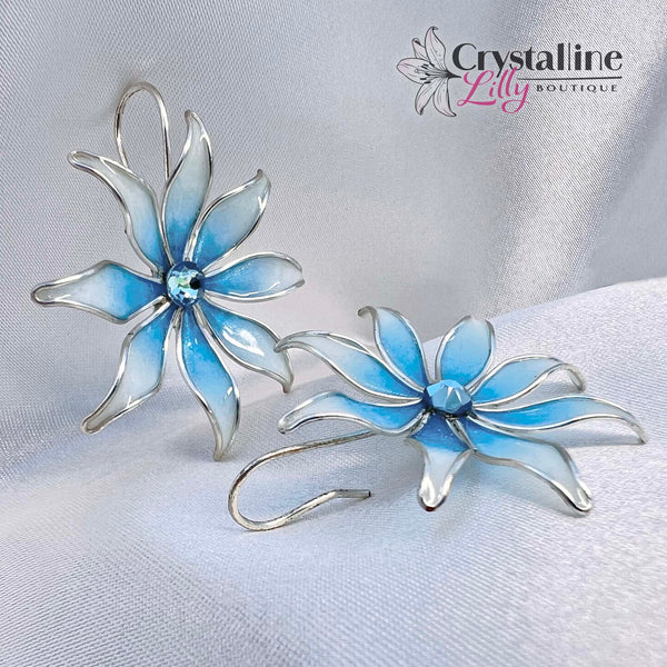 Large Sky Blue Resin Dip Flower Earrings