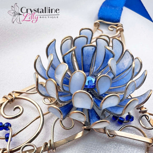 Sapphire Blue Resin Dip Flower Choker with Ribbon