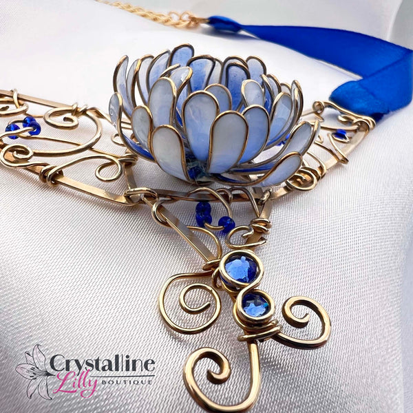 Sapphire Blue Resin Dip Flower Choker with Ribbon