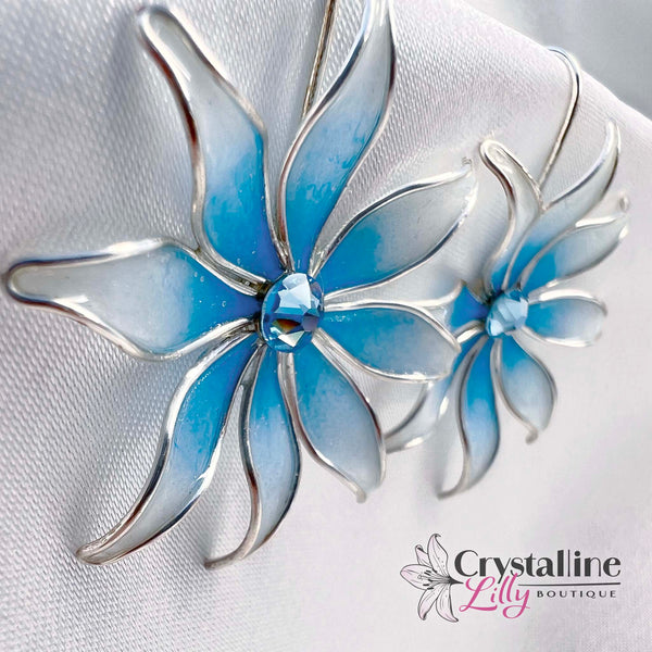 Large Sky Blue Resin Dip Flower Earrings