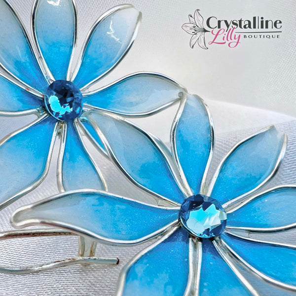 Large Sky Blue Resin Dip Flower Earrings