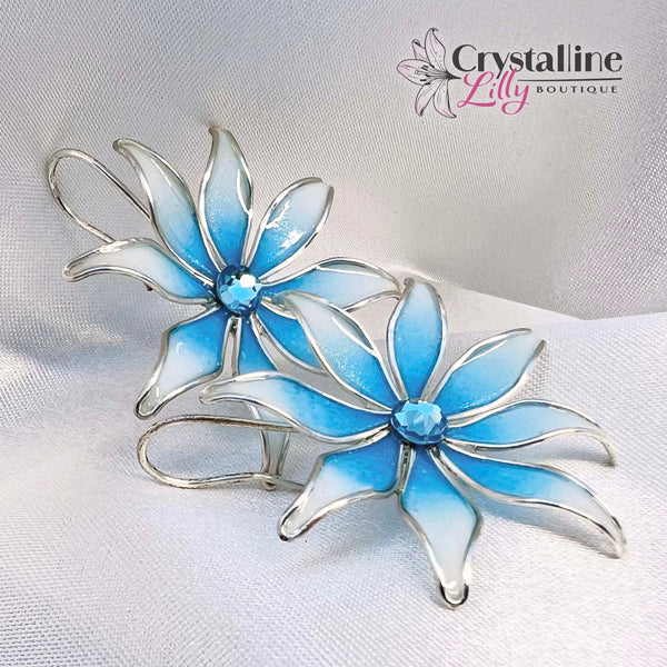 Large Sky Blue Resin Dip Flower Earrings