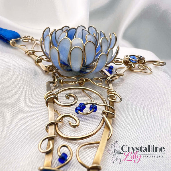 Sapphire Blue Resin Dip Flower Choker with Ribbon