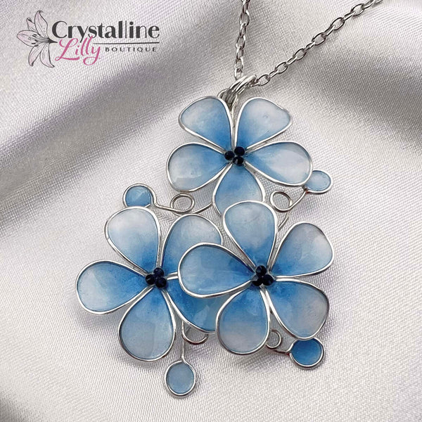 Baby Blue Resin Dip Pendant with 3 Flowers