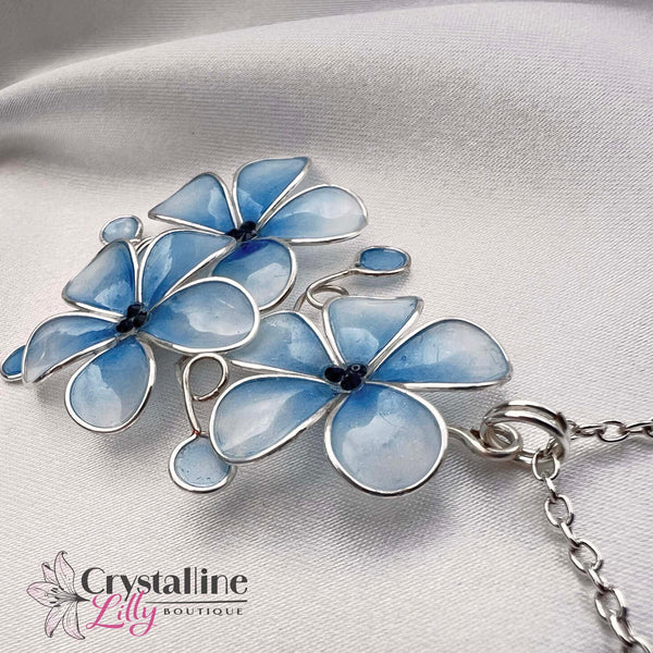 Baby Blue Resin Dip Pendant with 3 Flowers