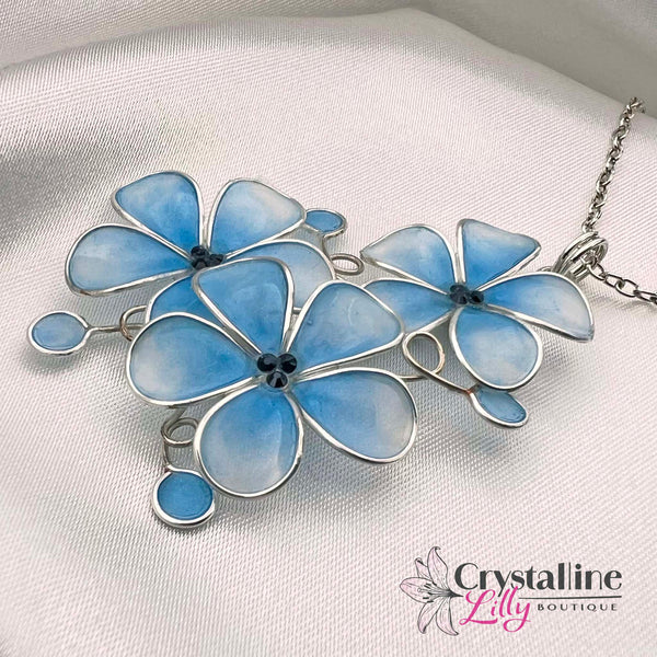 Baby Blue Resin Dip Pendant with 3 Flowers
